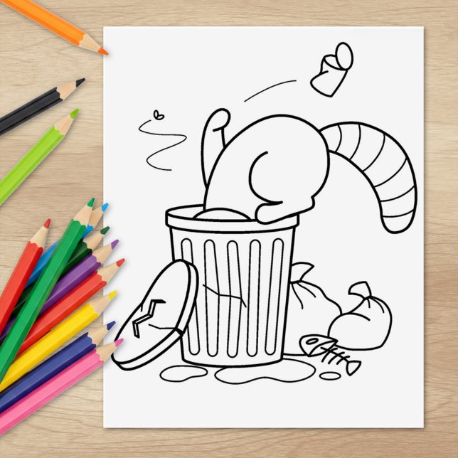 Trash Can Raccoon Colouring Page Rubber Stamp (Creator Uploaded)