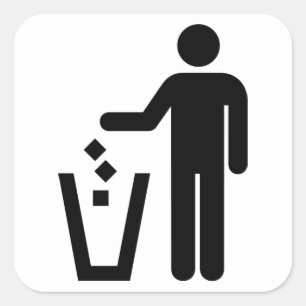 Trash Can Sign Black and White Square Sticker