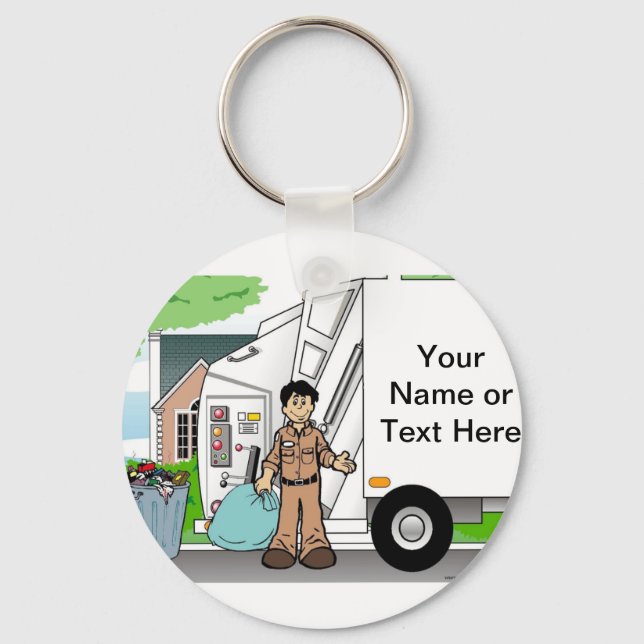 Trash Collector, Sanitation Dept - Male Cartoon Ke Keychain (Front)