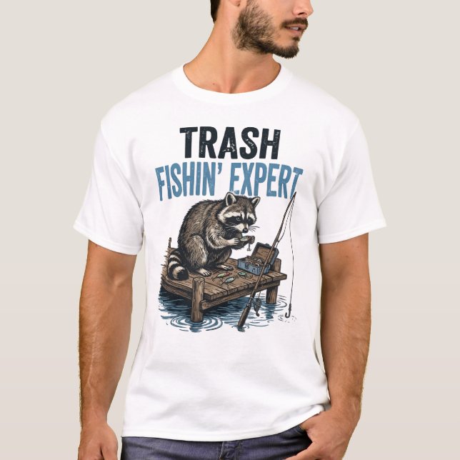 Trash Fishin' Expert Raccoon T-Shirt (Front)