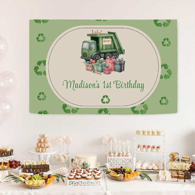 Trash Garbage Truck 1st Birthday Party  Banner (Creator Uploaded)