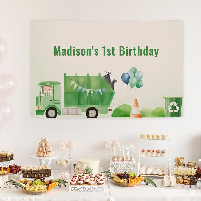 Trash Garbage Truck 1st Birthday Party  Banner (Creator Uploaded)