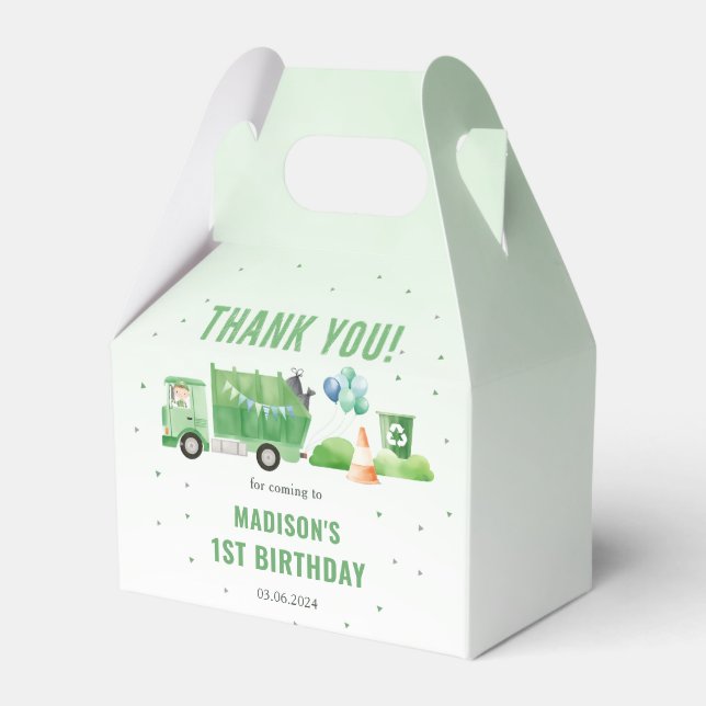 Trash Garbage Truck 1st Birthday Party Favor Box (Front Side)