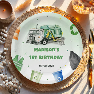 Trash Garbage Truck 1st Birthday Party Paper Plate