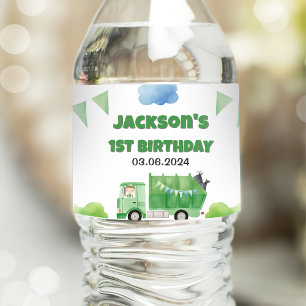 Trash Garbage Truck 1st Birthday Party Water Bottle Label