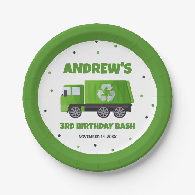Trash Garbage Truck Birthday  Paper Plate (Front)