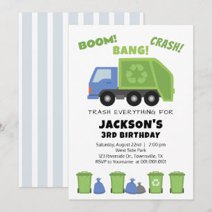 Trash Garbage Truck Birthday Party Invitation