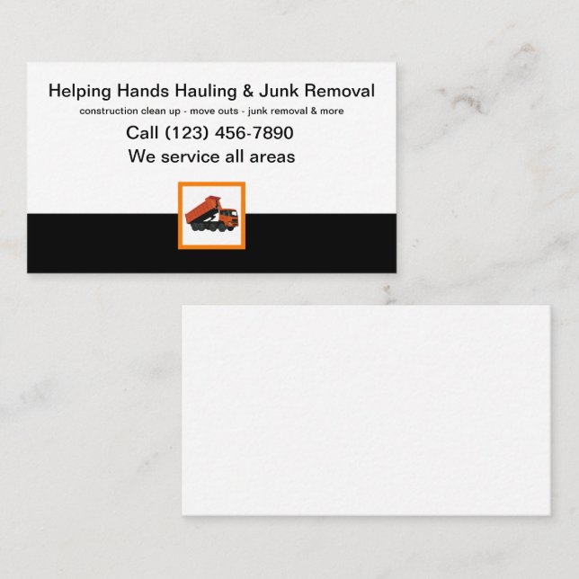 Trash Hauling And Junk Removal Business Card (Front/Back)