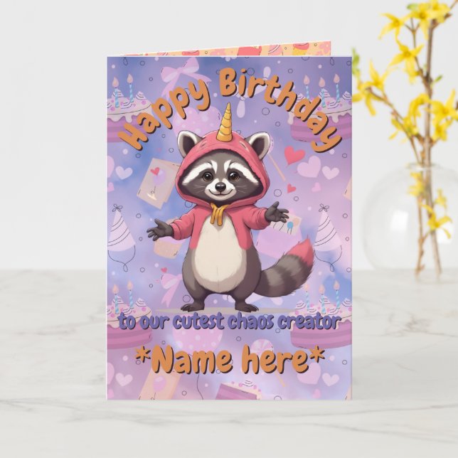 Trash Panda - Birthday Card - custom name (Yellow Flower)