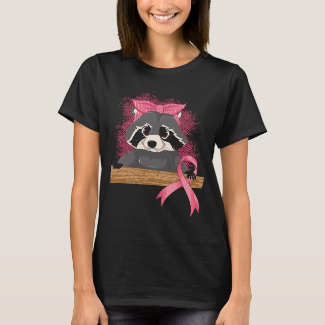 Trash Panda Pink Ribbon Raccoon Breast Cancer Awar T-Shirt (Front)