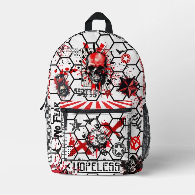 Trash Polka Tattoo Style Printed Backpack (Front)