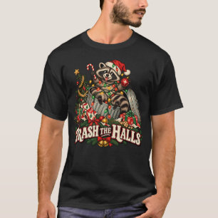 Trash the Halls Funny Raccoon Christmas T-Shirt