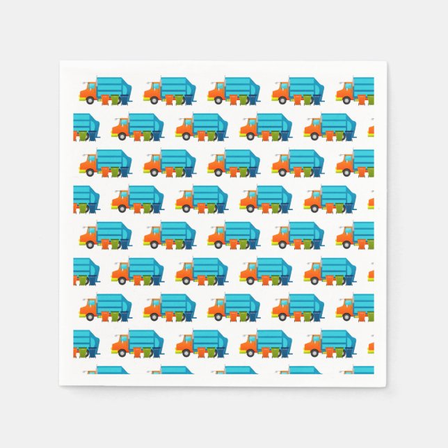 Trash Truck and Garbage Can Kids Party Napkin (Front)