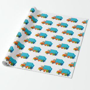 Trash Truck and Garbage Can Kids Wrapping Paper