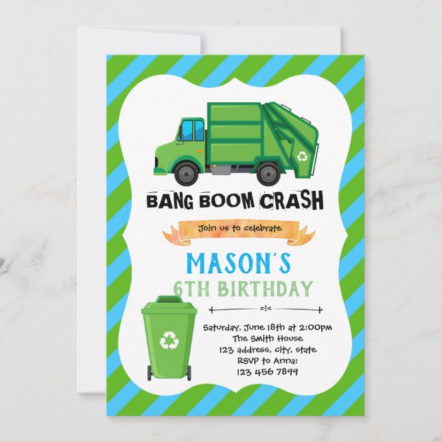 Trash truck birthday theme Invitation (Front)