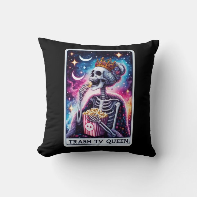 Trash TV Queen Tarot Card Throw Pillow (Front)
