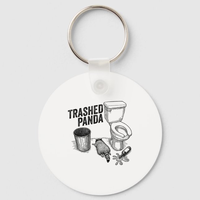 Trashed Panda, Funny Drunk Raccoon, Trash Panda Hu Keychain (Front)