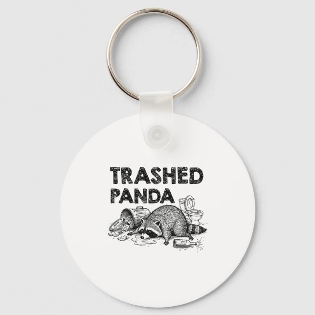 Trashed Panda Funny Drunk Racoon Gets Drunk Meme F Keychain (Front)