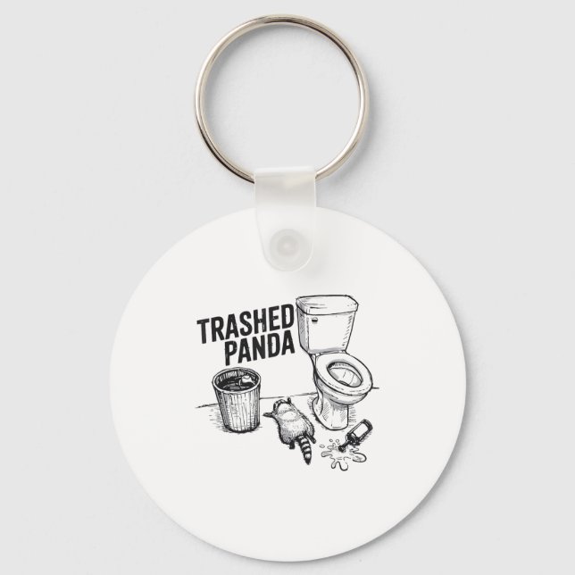 Trashed Panda Funny Drunk Racoon  Keychain (Front)