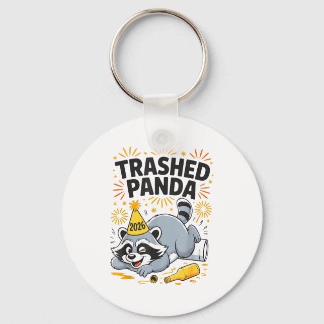 Trashed Panda New Year 2026 Funny Drunk Raccoon  Keychain (Front)