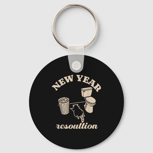 Trashed Panda New Year Resolution Funny Drunk Racc Keychain (Front)