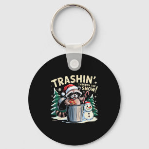 Trashin Through The Snow Christmas Funny Raccoon H Keychain