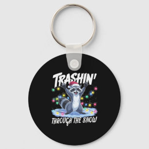 Trashin' Through The Snow Funny Christmas Raccoon  Keychain