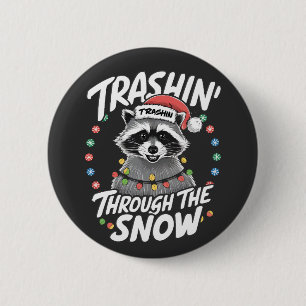 Trashing Through the Snow Funny Raccoon Christmas 2 Inch Round Button