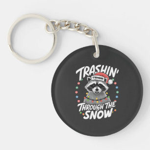 Trashing Through the Snow Funny Raccoon Christmas Keychain