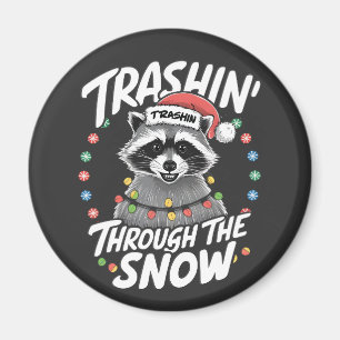 Trashing Through the Snow Funny Raccoon Christmas Magnet