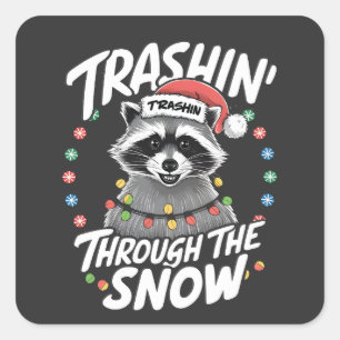Trashing Through the Snow Funny Raccoon Christmas Square Sticker