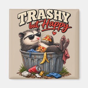 Trashy But Happy Funny Raccoon Humour Magnet