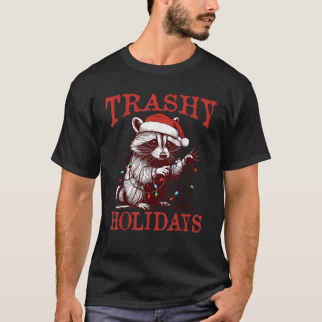 Trashy Holiday Christmas Raccoon Santa Xmas Tree F T-Shirt (Front)