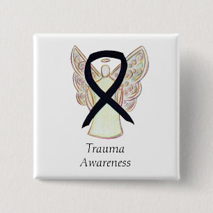 Trauma Awareness Black Ribbon Custom Button Pin