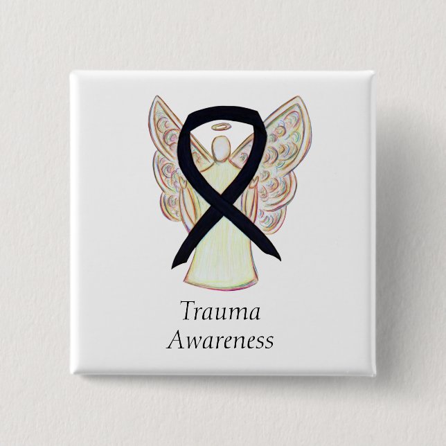 Trauma Awareness Black Ribbon Custom Button Pin (Front)