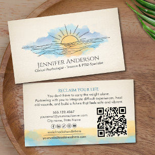 Trauma Recovery Sunrise Over Ocean Watercolor Business Card