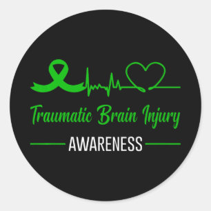 Traumatic Brain Injury Awareness Green Ribbon Hear Classic Round Sticker