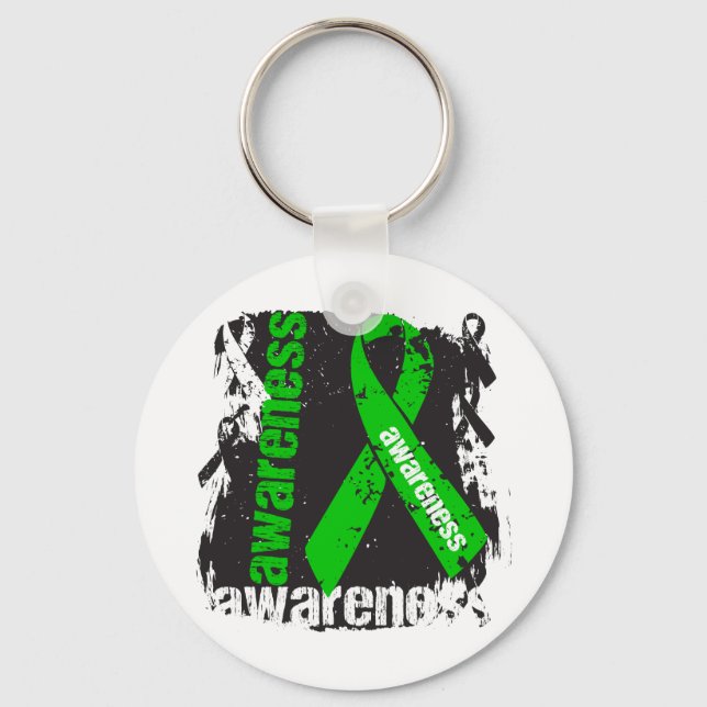 Traumatic Brain Injury Awareness Grunge Ribbon Keychain (Front)