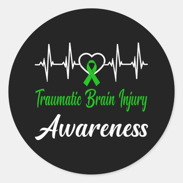 Traumatic Brain Injury Awareness Love Heartbeat Gr Classic Round Sticker (Front)