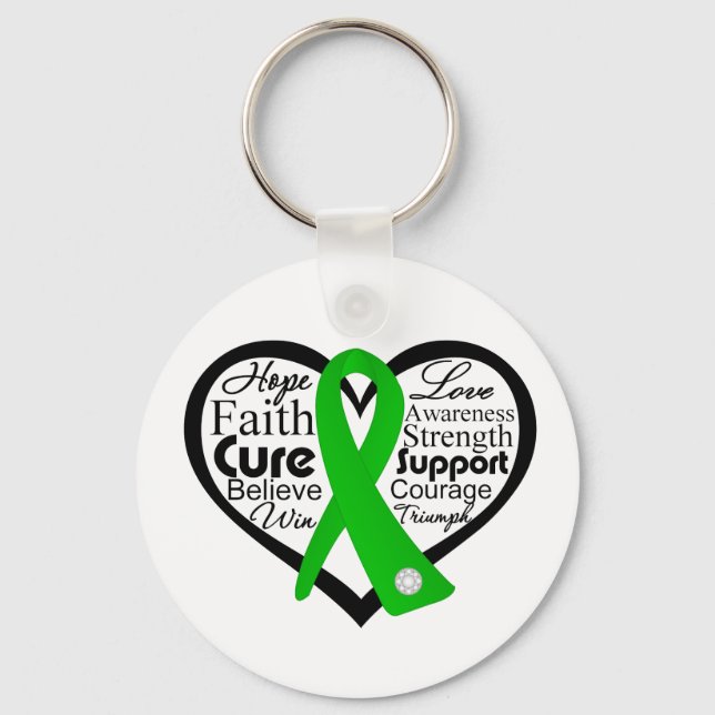 Traumatic Brain Injury Heart Ribbon Collage Keychain (Front)