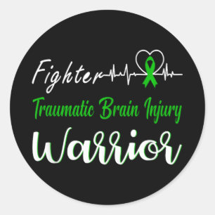 Traumatic Brain Injury Warrior Heartbeat Fight Gre Classic Round Sticker