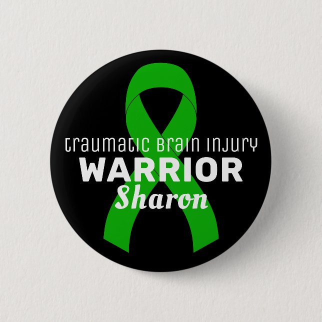 Traumatic Brain Injury Warrior Ribbon Black 2 Inch Round Button (Front)
