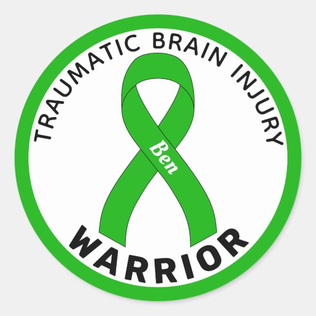 Traumatic Brain Injury Warrior Ribbon White Classic Round Sticker (Front)