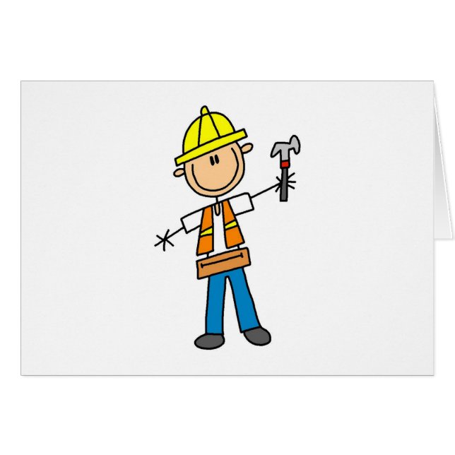 Travailleur de la construction avec la carte de (Devant horizontal)