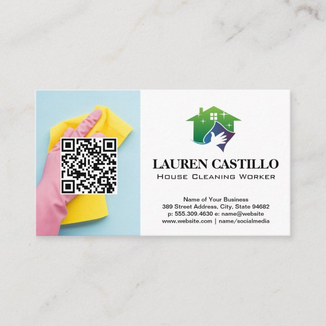 Travailleur de nettoyage | Carte de visite QR (Devant)