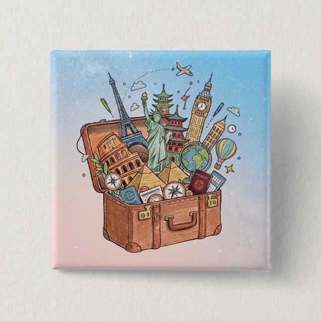 Travel 2 Inch Square Button (Front)