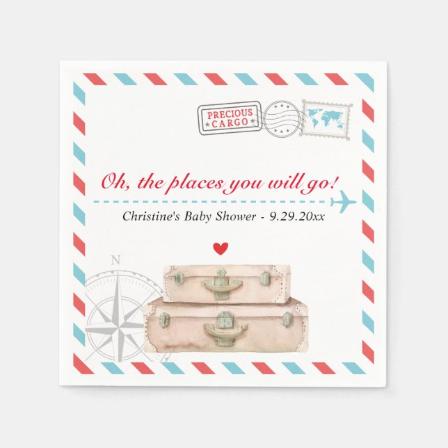 Travel Adventure Airplane Baby Shower Napkins (Front)