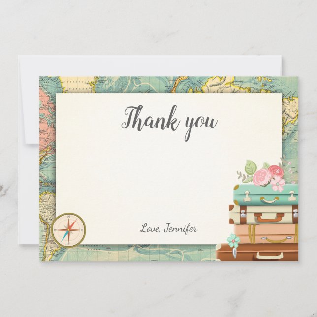 Travel Adventure Awaits Shower Thank You Card  (Front)