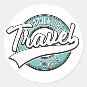 Travel Adventure Awaits vintage logo Classic Round Sticker