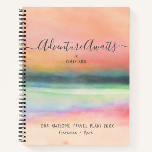Travel Adventure Couple Pink Watercolor Custom Notebook